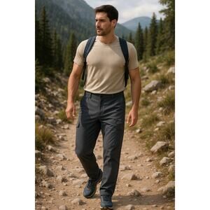 Yawho Men’s Outdoor Cargo Pants Size L – Stretch Nylon Hiking Travel Gray NWT